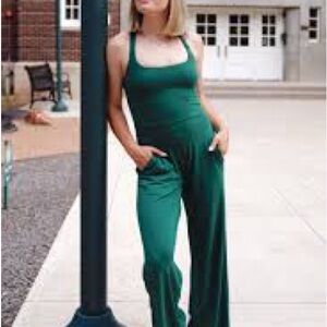Aria Lattner Forest Green Elegant Jumpsuit, wide leg, fitted bodice, pockets